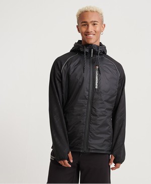 Superdry Active Water Repellent Hybrid Férfi Kapucnis Pulóver Fekete | BZECJ8716